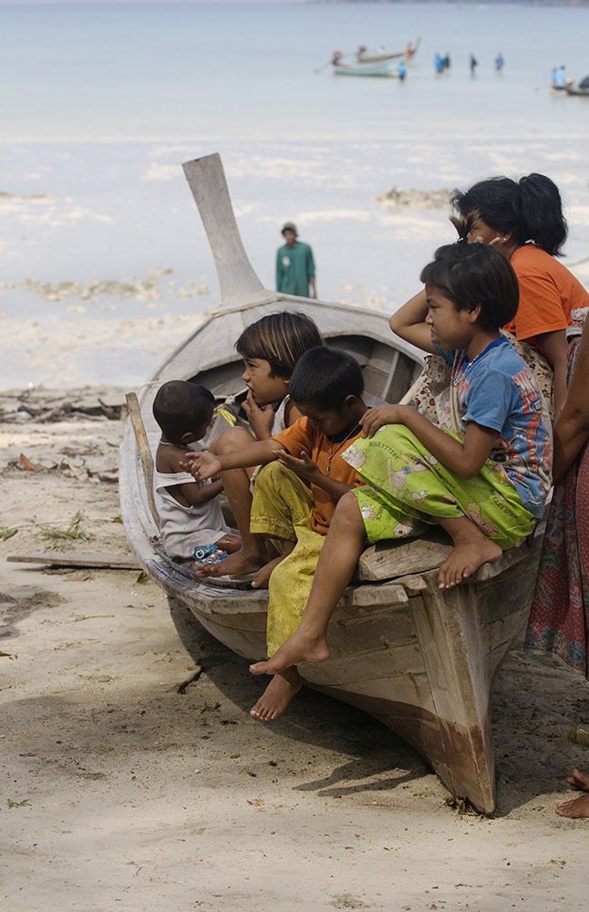 Moken Children with boat